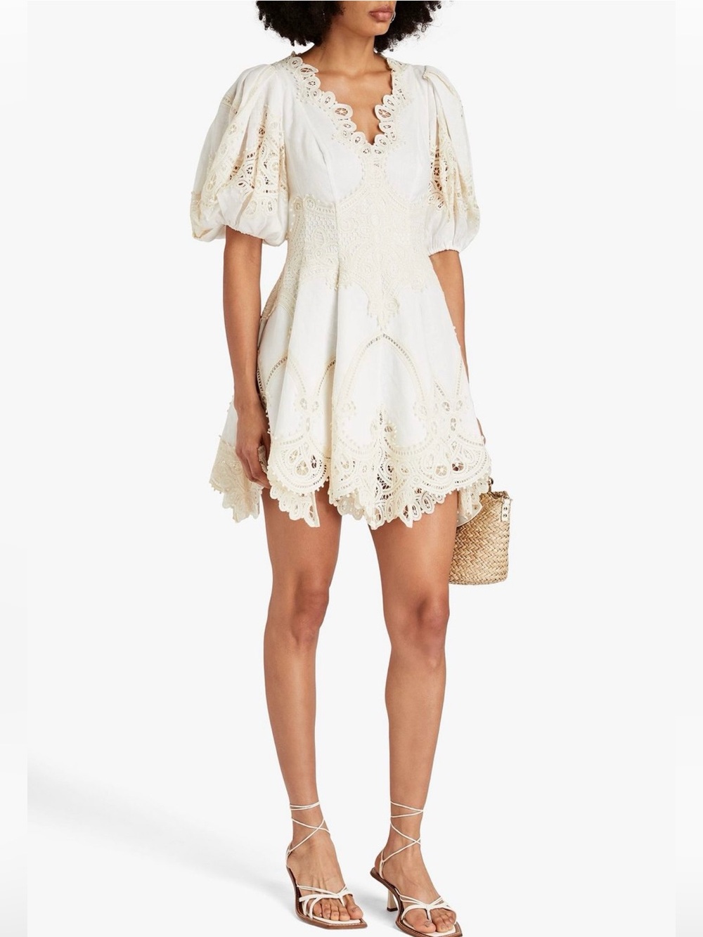 Zimmermann Crochet Lace Panel Linen Mini Dress